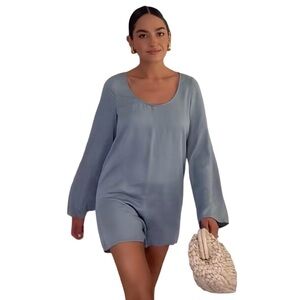 Zara NWT Elegant Blue Women's Romper Satin Flare Sleeves Costal Wedding Guest